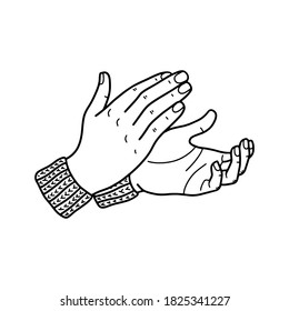 Claps of hands, applause. Vector illustration in the outline style, isolated on a white background. Business concept. Design element.