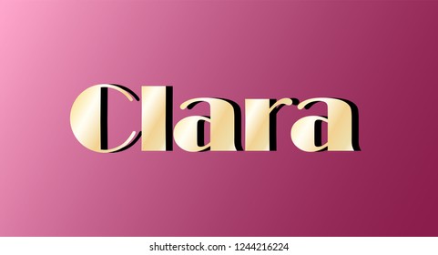 Clara. Gold shining name isolated on pink background. Happy birthday and Angel Day concept. Vector illustration