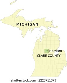 Clare County and city of Harrison location on Michigan state map