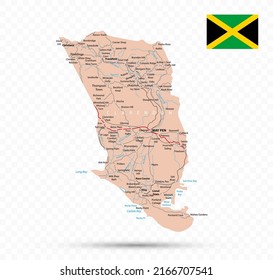 Clarendon Map.  Jamaica state with cities and towns
