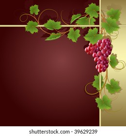 Claret background with gold frame and vine