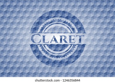 Claret blue badge with geometric pattern background.