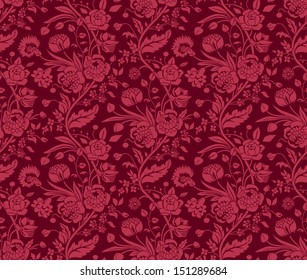 Claret seamless pattern with a vintage flower bouquets carnations and chrysanthemums