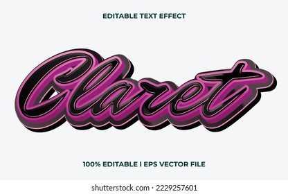 claret text effect editable modern lettering typography font style, trendy 3d text for tittle and sticker