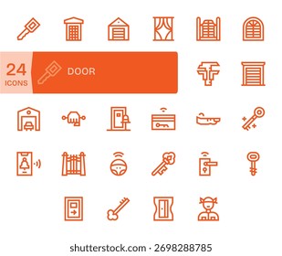 Aclara las acciones con 24 iconos de línea en negrita centrados en la puerta, perfecto para barras de herramientas y menús.