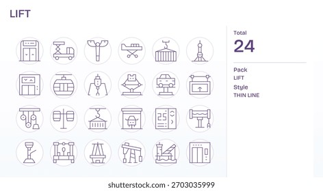Aclara las acciones con 24 iconos de líneas finas centrados en Lift, perfectos para barras de herramientas y menús.