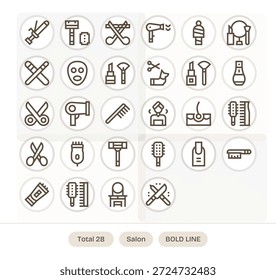 Clarify actions with 28 Bold Line icons centered on Salon, perfect for toolbars and menus.