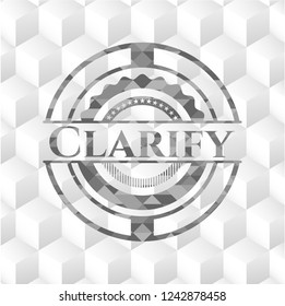 Clarify retro style grey emblem with geometric cube white background