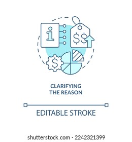 Clarifying reason blue concept icon. Increased costs. Communicate price increase abstract idea thin line illustration. Isolated outline drawing. Editable stroke. Arial, Myriad Pro-Bold fonts used