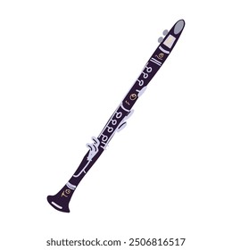 Clarinet, classical woodwind music instrument. Colored flat vector illustration isolated on white background for festive music concert.