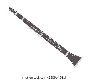 Clarinet flat cartoon illustration isolated on white background. Classical wind music instrument.