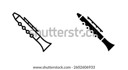 Clarinet flat Icons in line outline and flat solid style on white background