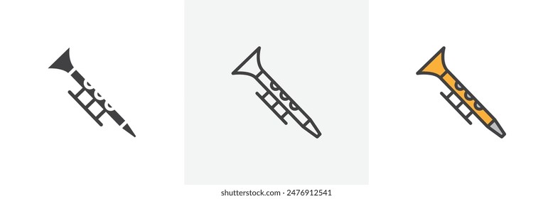 Clarinet flat thin line icon collection.