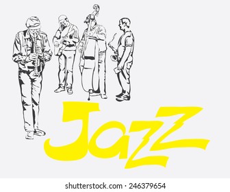 clarinet guitar saxophone contrabass jazz rock band vector illustration