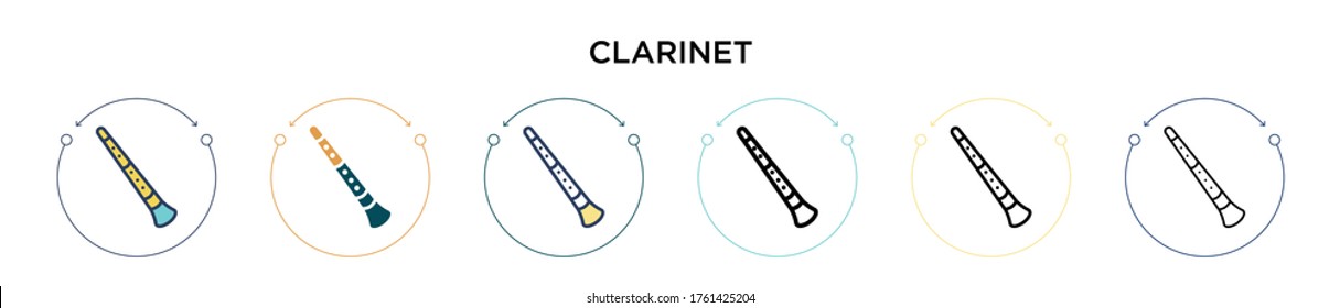 Clarinet icon in filled, thin line, outline and stroke style. Vector illustration of two colored and black clarinet vector icons designs can be used for mobile, ui, web