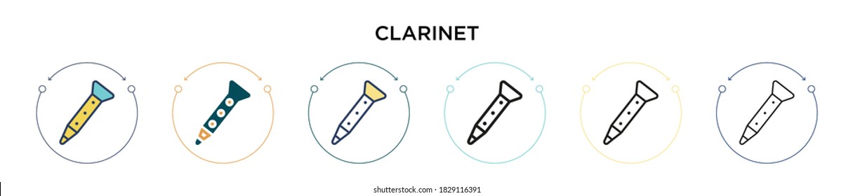 Clarinet icon in filled, thin line, outline and stroke style. Vector illustration of two colored and black clarinet vector icons designs can be used for mobile, ui, web