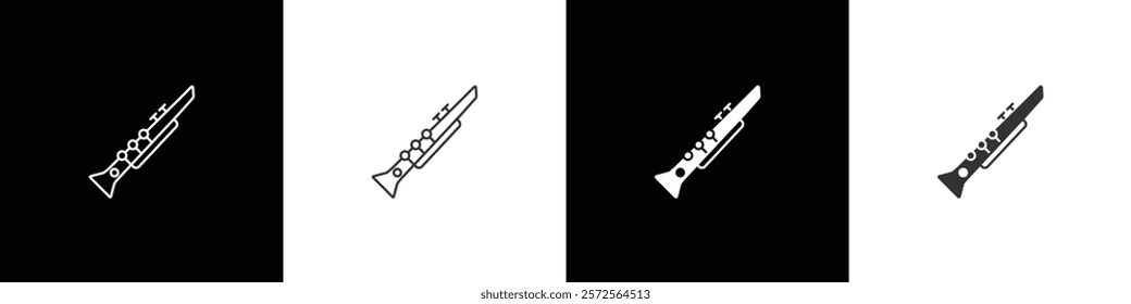 Clarinet icon. Inflatable musical instrument art vector icons. Trumpet icon vector illustration in black, white and transparent background. Eps10