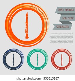 Clarinet icon on the red, blue, green, orange buttons for your website and design with space text. Vector illustration