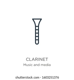 Clarinet icon. Thin linear clarinet outline icon isolated on white background from music collection. Line vector sign, symbol for web and mobile