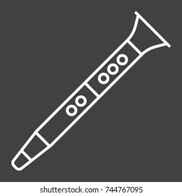 Clarinet line icon, music and instrument, jazz sign vector graphics, a linear pattern on a black background, eps 10.