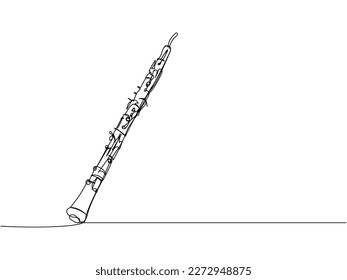 Clarinet one line art. Continuous line drawing of wind, symphony, retro, clarinet, bass, oboe, sax, music, flute, jazz, orchestra, horn.