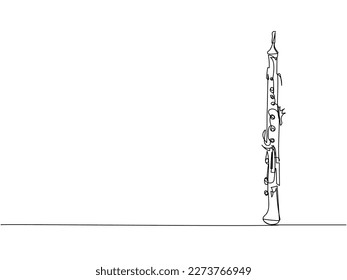 Clarinet one line art. Continuous line drawing of wind, symphony, retro, clarinet, bass, oboe, sax, music, flute, jazz, orchestra, horn.