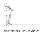 Clarinet player in continuous one line drawing. Single line art illustration of man holding clarinet music instrument. Editable vector.