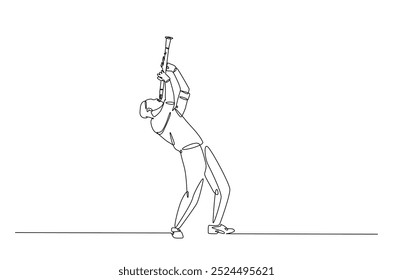 Clarinet player in continuous one line drawing. Single line art illustration of man holding clarinet music instrument. Editable vector.