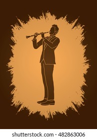 Clarinet player designed on grunge frame background graphic vector.