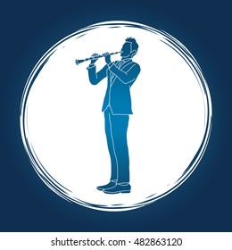 Clarinet player designed on grunge cycle background graphic vector.