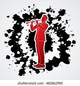 Clarinet player designed on splatter ink background graphic vector.