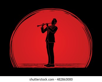 Jugador del clarinete diseñado en el Vector gráfico del fondo de la luz del sol.