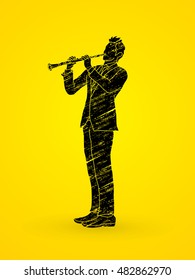 Clarinet player designed using grunge brush graphic vector.