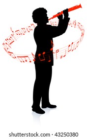 Clarinet Player with Musical notes Original Vector Illustration  Music Player Ideal for Live Music Concept