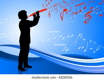 Clarinet player on abstract blue background Original Vector Illustration  Music Player Ideal for Live Music Concept