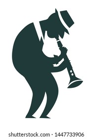 Clarinet player silhouettes vector illustration. Clarinet player characters cartoon flat style. Isolated on white background