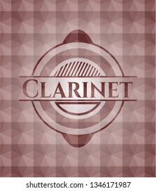Clarinet red badge with geometric pattern background. Seamless.