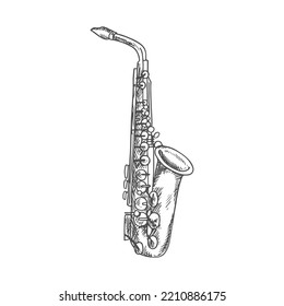 Esbozo de instrumentos musicales aislados de clarinete o saxofón. Trompeta de la orquesta de vectores de leña o de bajo