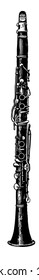 Clarinet is set in vibration by a single flexible reed, vintage line drawing or engraving illustration.