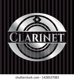 Clarinet silver emblem or badge. Vector Illustration. Mosaic.