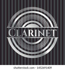 Clarinet silvery emblem. Vector Illustration. Mosaic.