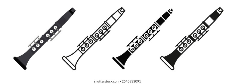 Clarinet. A simple set of musical instruments. Images of clarinet in different styles. EPS 10.