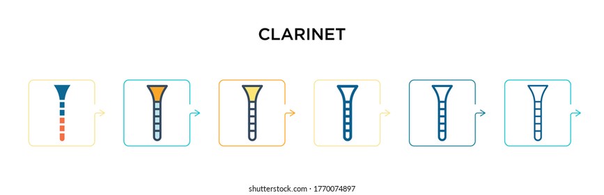 Clarinet vector icon in 6 different modern styles. Black, two colored clarinet icons designed in filled, outline, line and stroke style. Vector illustration can be used for web, mobile, ui