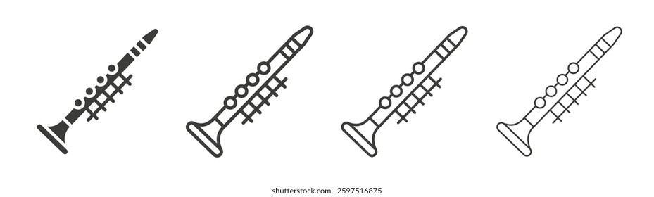 Clarinet vector icon set in black and white color.