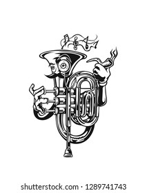 Clarion-trumpet cartoon, vintage engraved illustration