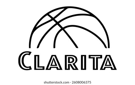 Clarita  - first name written in sport style and stylized basketball sketch; black color; vector graphics for banners, cards, sweatshirts, prints, cricut, silhouette, sublimation