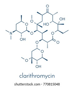 Clarithromycin antibiotic drug (macrolide class) molecule. Skeletal formula.