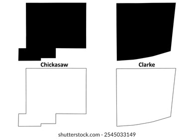 Clarke and Chickasaw County, Mississippi (Condado dos EUA, Estados Unidos da América, EUA, EUA) mapa ilustração vetorial, rabiscar mapa