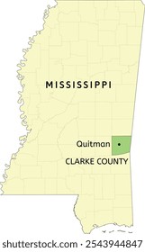 Clarke County and city of Quitman location on Mississippi state map