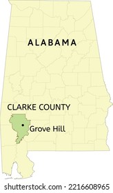 Clarke County and town of Grove Hill location on Alabama state map